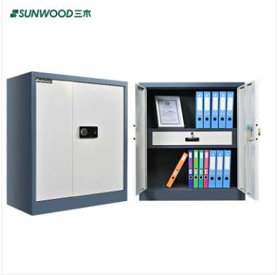 三木 BG872 单节双门指纹保密柜矮柜文件柜保险柜(带屉) 国密锁柜双认证 蓝灰套色